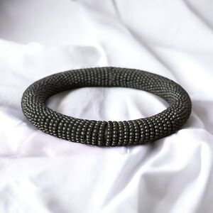Dark silver beaded bangle bracelet
